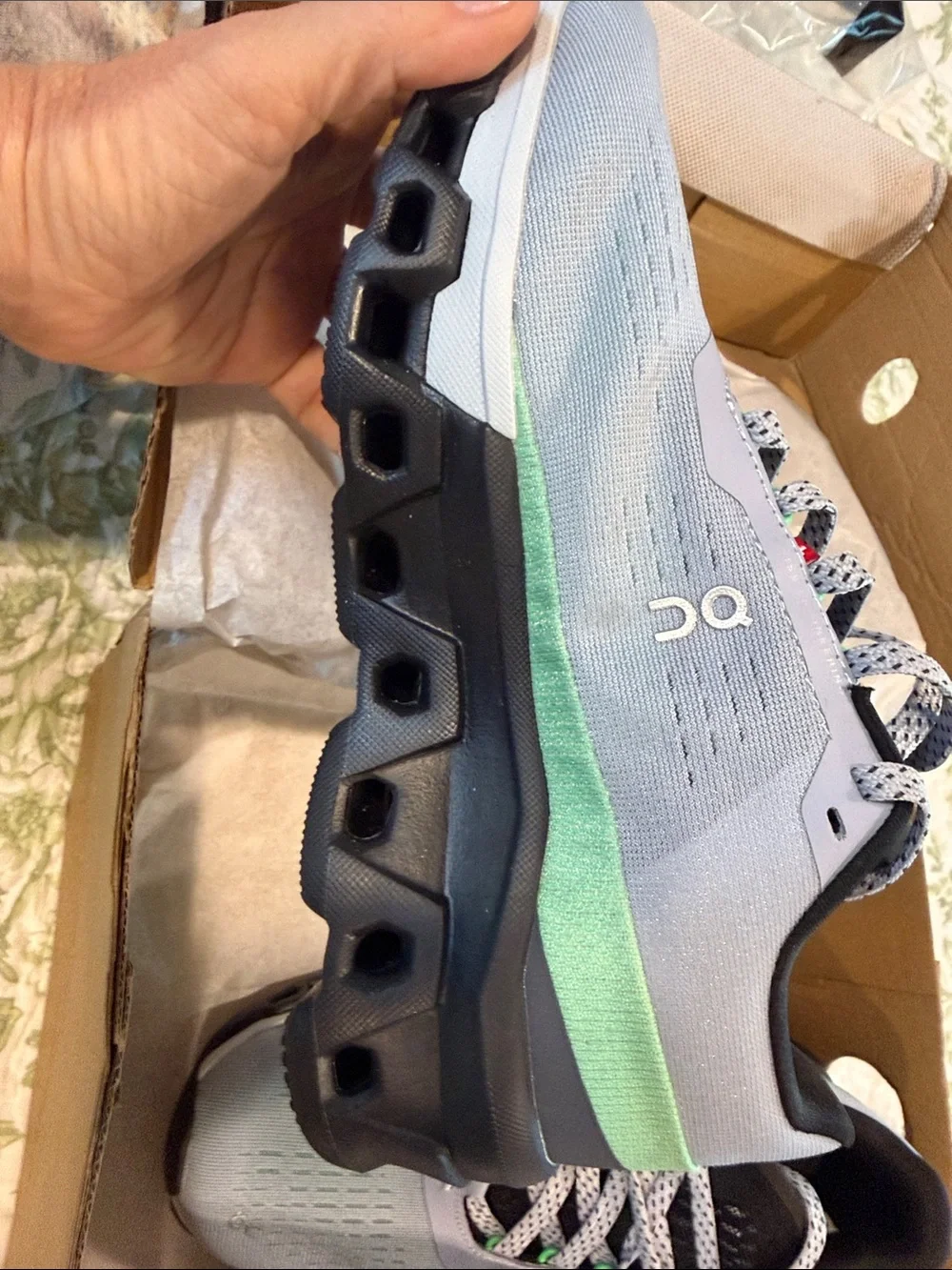 On Running Women's Athletic Shoes - Light Gray, Black, Green Accents